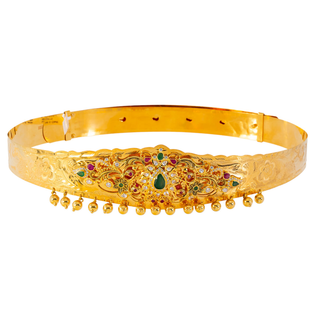 22k Yellow Gold Gemstone Vaddanam Waist Belt 176.3gm Virani Jewelers