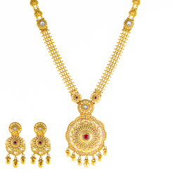 22K Yellow Gold Bridal Necklace Set w/ Kundan & Ruby (79.4gm)