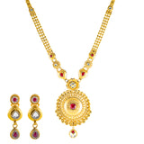 22K Yellow Gold Bridal Necklace Set w/ CZ, Kundan & Ruby (66.7gm) | 



This 22k gold bridal necklace set by Virani Jewelers captivates with its intricate design and...