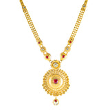 22K Yellow Gold Bridal Necklace Set w/ CZ, Kundan & Ruby (66.7gm) | 



This 22k gold bridal necklace set by Virani Jewelers captivates with its intricate design and...