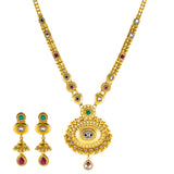 22K Yellow Gold Bridal Necklace Set w/ CZ, Emerald, Kundan & Ruby (78.4gm) | 



Virani Jewelers presents to you this stunning 22k gold necklace set that combines rich tradit...