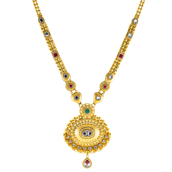 22K Yellow Gold Bridal Necklace Set w/ CZ, Emerald, Kundan & Ruby (78.4gm) | 



Virani Jewelers presents to you this stunning 22k gold necklace set that combines rich tradit...