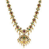 22K Antique Yellow Gold Necklace w/ CZ, Emerald, Pearls & Ruby (81.9gm) | 



This 22k antique yellow gold necklace from Virani Jewelers radiates sophistication, with its ...