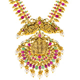 22K Antique Yellow Gold Temple Necklace w/ Emerald, Pearls & Ruby (69.8gm) | 



This antique 22k gold Temple necklace by Virani Jewelers is a masterpiece, featuring a captiv...