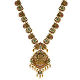 22K Antique Yellow Gold Temple Necklace w/ CZ, Pearls & Ruby (90.9gm) | 



Featuring an elegant blend of ruby, emerald, pearls, and cubic zirconia stones, this 22k anti...