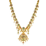 22K Antique Yellow Gold Temple Necklace w/ Emerald, Pearl & Ruby (83.8gm) | 



Virani Jewelers presents a stunning 22k antique gold Temple necklace, inspired by the grandeu...