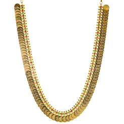 22K Yellow Gold Kasu Necklace w/ Emerald & Ruby (71.2gm)