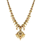 22K Antique Gold Temple Necklace w/ CZ, Ruby & Pearl (81.6gm) | 



This 22k antique gold temple necklace from Virani Jewelers exudes sophistication, blending tr...