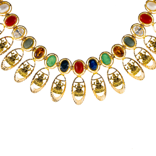 22K Antique Gold Temple Necklace w/ CZ, Kundan, Ruby, Sapphire & Pearl (58.6gm) | 



Virani Jewelers presents to you this unique 22k antique gold temple necklace inspired by the ...