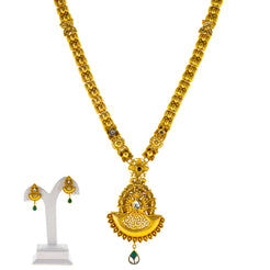 22K Yellow Gold Necklace Set w/ Kundan & Emerald (68.8 gm)