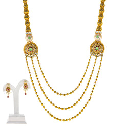 22K Yellow Gold Necklace Set w/ Kundan, Emerald, and Ruby (71.3gm)