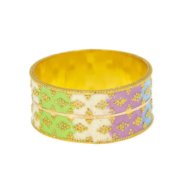 22K Yellow Gold and Enamel Ring (4.2gm) | 



Virani Jewelers presents a stunning 22k gold ring adorned with colorful enamel, showcasing th...