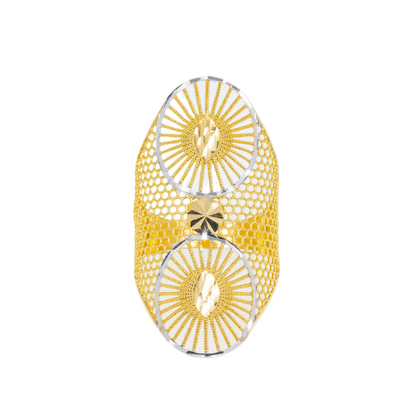 22K Yellow Gold & White Gold Ring (4.8gm) | 



Virani Jewelers presents this stunning 22k multi-tone gold ring that merges yellow and white ...