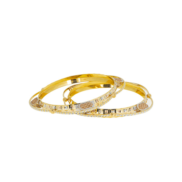 22K Multi-Tone Gold Bangle Set of 2 (52.2gm) | 



Virani Jewelers presents a 22k gold bangle set of two that masterfully blends 22k yellow, whi...