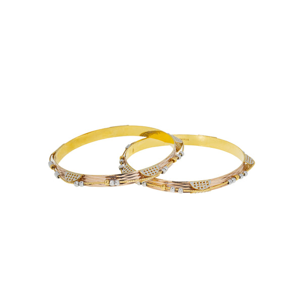 22K Multi-Tone Gold Bangle Set of 2 (42.2gm) | 



This luxurious 22k gold bangle set by Virani Jewelers brings together the warm glow of yellow...