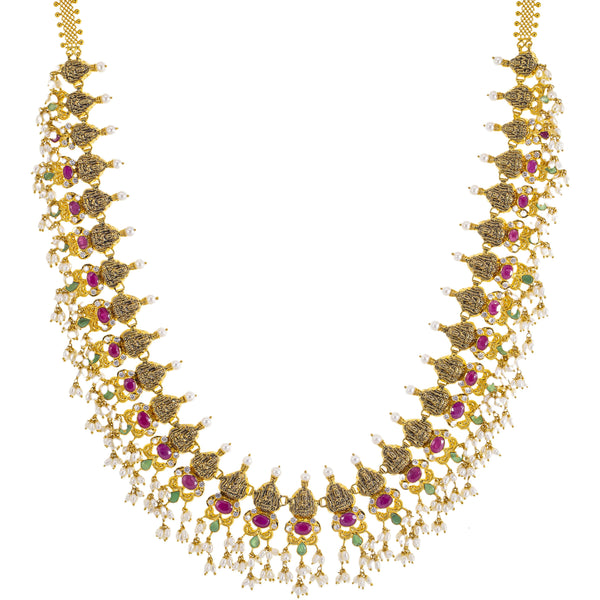 22K Yellow Gold Temple Necklace w/ Emerald, Ruby, Pearl & CZ (118.2gm) | 



Crafted in 22k gold, this elegant temple necklace by Virani Jewelers offers a stunning showca...