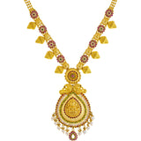 22K Yellow Gold Temple Necklace w/ Emerald, Ruby, CZ, and Pearl (150.5gm) | Designed in 22k gold, this temple necklace by Virani Jewelers showcases a beautiful assortment of...