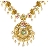 22K Yellow Gold Temple Necklace w/ Emerald, Ruby, CZ, and Pearl (92.15gm) | 



Virani Jewelers presents a 22k gold temple necklace that embodies the charm of traditional In...