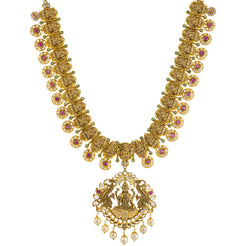 22K Yellow Gold Temple Necklace w/ Emerald, Ruby, CZ, and Pearl (111.8gm)