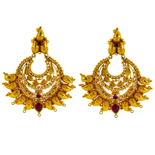 22K Yellow Gold & Ruby Necklace & Chandbali Earrings Set (97.3 grams) | 



Discover the essence of luxury with this 22k yellow gold and ruby necklace and Chandbali earr...