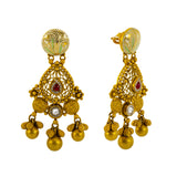 22K Yellow Gold, Kundan & Ruby Necklace & Earrings Set (82.4 grams) | Make a statement with this stunning 22k yellow gold, Kundan and ruby necklace and earring set by ...