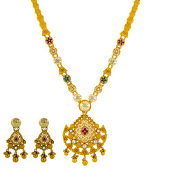 22K Yellow Gold, Kundan & Ruby Necklace & Earrings Set (82.4 grams)