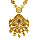 22K Yellow Gold, Kundan & Ruby Necklace & Earrings Set (82.4 grams) | Make a statement with this stunning 22k yellow gold, Kundan and ruby necklace and earring set by ...