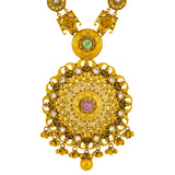 22K Yellow Gold, Emerald, Kundan & Ruby Necklace & Earrings Set (83.3 grams) | Adorn yourself with the luxurious allure of this 22k gold necklace and earring set from Virani Je...