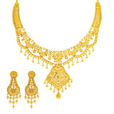 22K Yellow Gold Necklace & Chandbali Earring Set (56.1gm) | 



Elevate your style with this timeless 22k gold necklace and Chandbali earring set by Virani J...