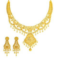 22K Yellow Gold Necklace & Chandbali Earring Set (56.1gm)