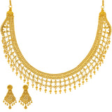 22K Yellow Gold Necklace Earring Set (56.7gm) | 



Discover the allure of luxurious fine gold Indian jewelry with this 22k necklace set with mat...