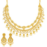 22K Yellow Gold Necklace & Chandbali Earring Set (67.7gm) | 



Fine gold craftsmanship shines in this 22k gold necklace and Chandbali earring set, a stunnin...