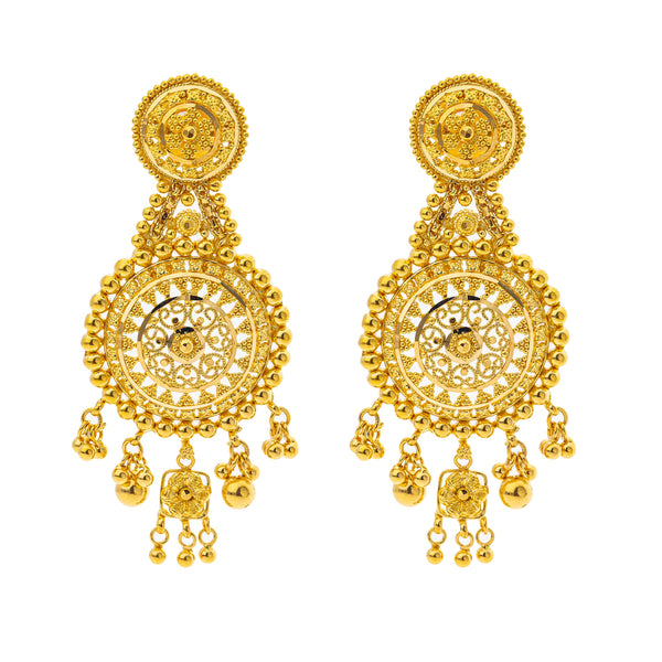 22K Yellow Gold Necklace & Chandbali Earring Set (67.7gm) | 



Fine gold craftsmanship shines in this 22k gold necklace and Chandbali earring set, a stunnin...