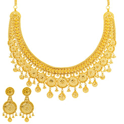 22K Yellow Gold Necklace & Chandbali Earring Set (71.3gm)