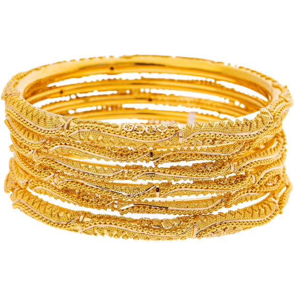 22K Yellow Gold Bangle Set of 6 (85.7gm) | 



Unveil the beauty of heritage with this 22k gold bangle set, an elegant representation of cla...