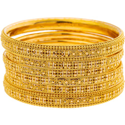 22K Gold Bangles with Filigree Design - Set of 6 (79.7gm)