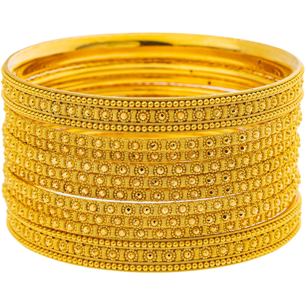 22K Yellow Gold Bangle Set of 10 (113.8gm) | 



Timeless beauty defines this 22k gold bangle set by Virani Jewelers, a true masterpiece of In...