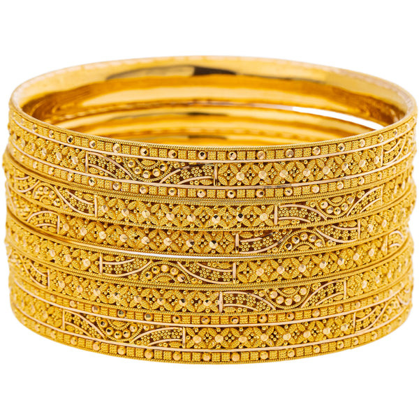 22K Yellow Gold Bangle Set of 6 (94.4gm) | 



Radiate charm and sophistication with this finely crafted 22k gold bangle set by Virani Jewel...