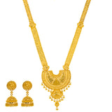 22K Yellow Gold Bridal Necklace & Jhumki Earring Set (92.4 grams) | 



This 22k yellow gold necklace and earring set by Virani Jewelers captures the essence of trad...