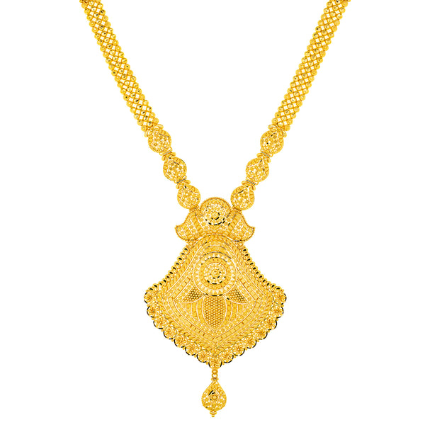 22K Yellow Gold Bridal Necklace & Earring Set (81.5 grams) | 



Virani Jewelers' 22k yellow gold necklace and earring set is a stunning example of traditiona...