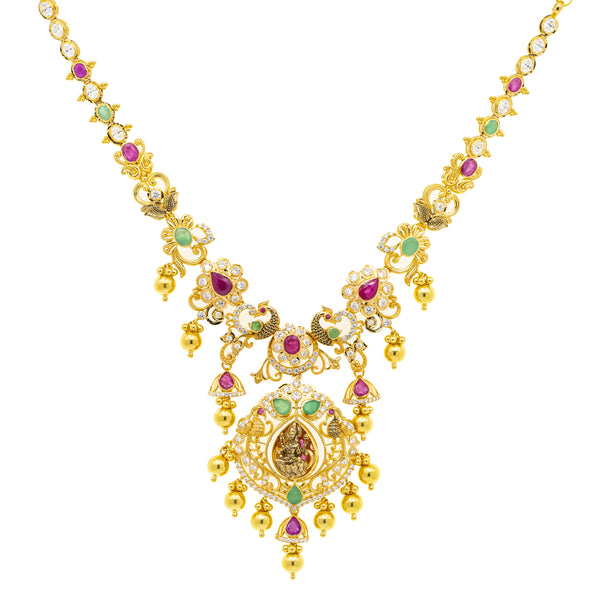 22K Yellow Gold 22 Inch Temple Necklace w/ Emerald, Ruby, CZ & Antique Accents (45.2gm) | 



Embrace the elegance of Indian gold jewelry with this 22k yellow gold Temple necklace by Vira...