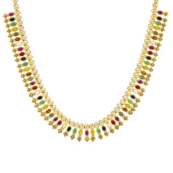 22K Yellow Gold 18 Inch Necklace w/ Emerald, Ruby, CZ, & Sapphire (34.5gm)