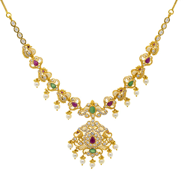 22K Yellow Gold 20 Inch Necklace w/ Emerald, Ruby, CZ, & Pearl (41.6gm) | 



This 22k yellow gold and gemstone necklace by Virani Jewelers is a celebration of vibrancy an...