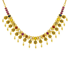 22K Yellow Gold 18 Inch Necklace w/ Emerald, Ruby, Sapphire CZ, & Pearl (42.1gm)