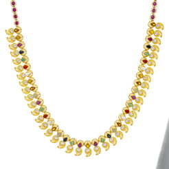 22K Yellow Gold 24 Inch Necklace w/ Emerald, Ruby, Sapphire, & CZ (62.4gm)