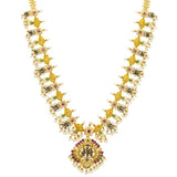 22K Yellow Gold Temple Necklace Set w/ Emerald, Ruby, Pearls & CZ (111.3gm) | 



This beautiful 22k yellow gold necklace and Chandbali earring set by Virani Jewelers is a cel...