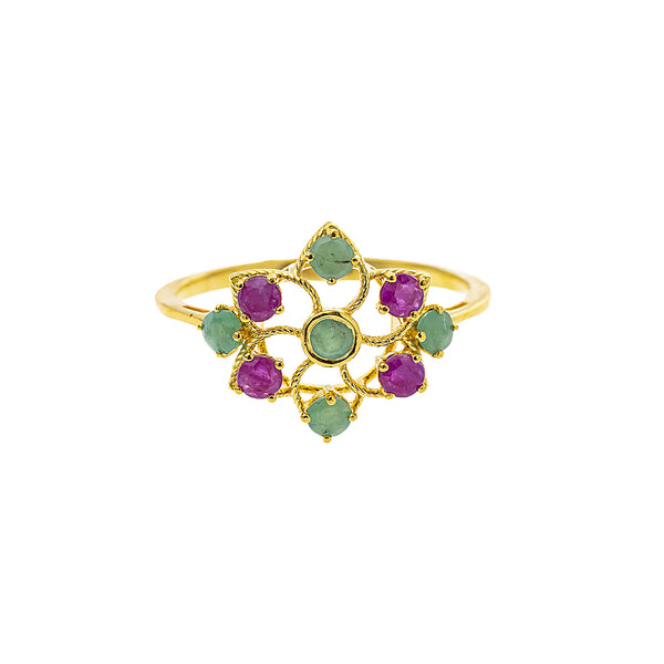 22K Yellow Gold, Emerald & Ruby Cocktail (2.4gm) | 



This 22k gold ring by Virani Jewelers with emerald and rubies combines timeless design with t...