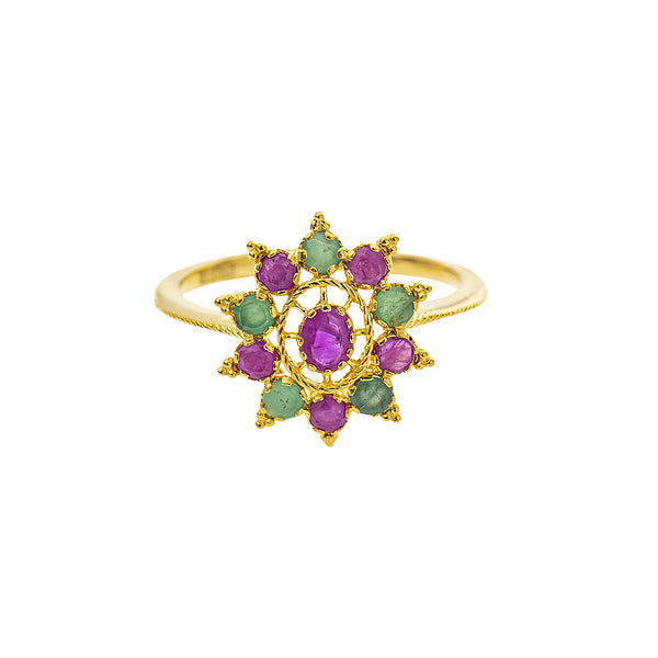 22K Yellow Gold, Emerald & Ruby Cocktail (2.7gm) | 



Embrace sophistication with this 22k gold ring by Virani Jewelers, beautifully accented by em...