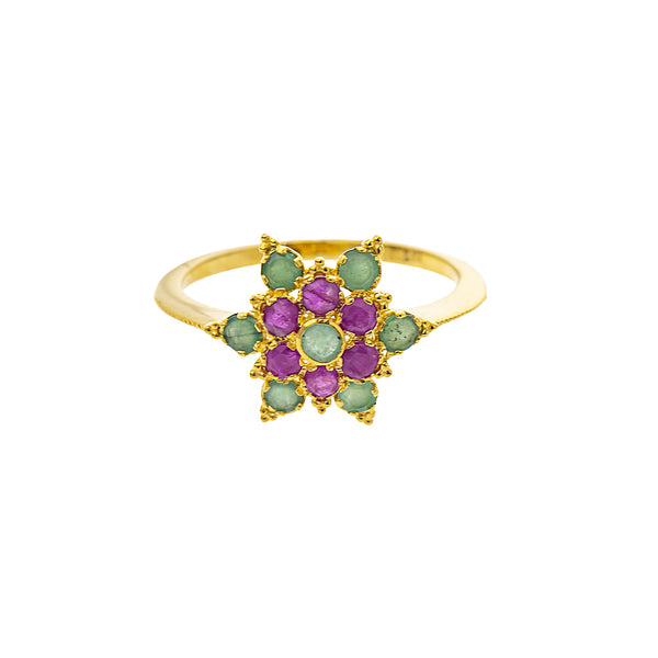 22K Yellow Gold, Emerald & Ruby Cocktail (2.3gm) | 



Indulge in luxury with this elegant 22k gold ring, adorned with emerald and rubies, a symbol ...