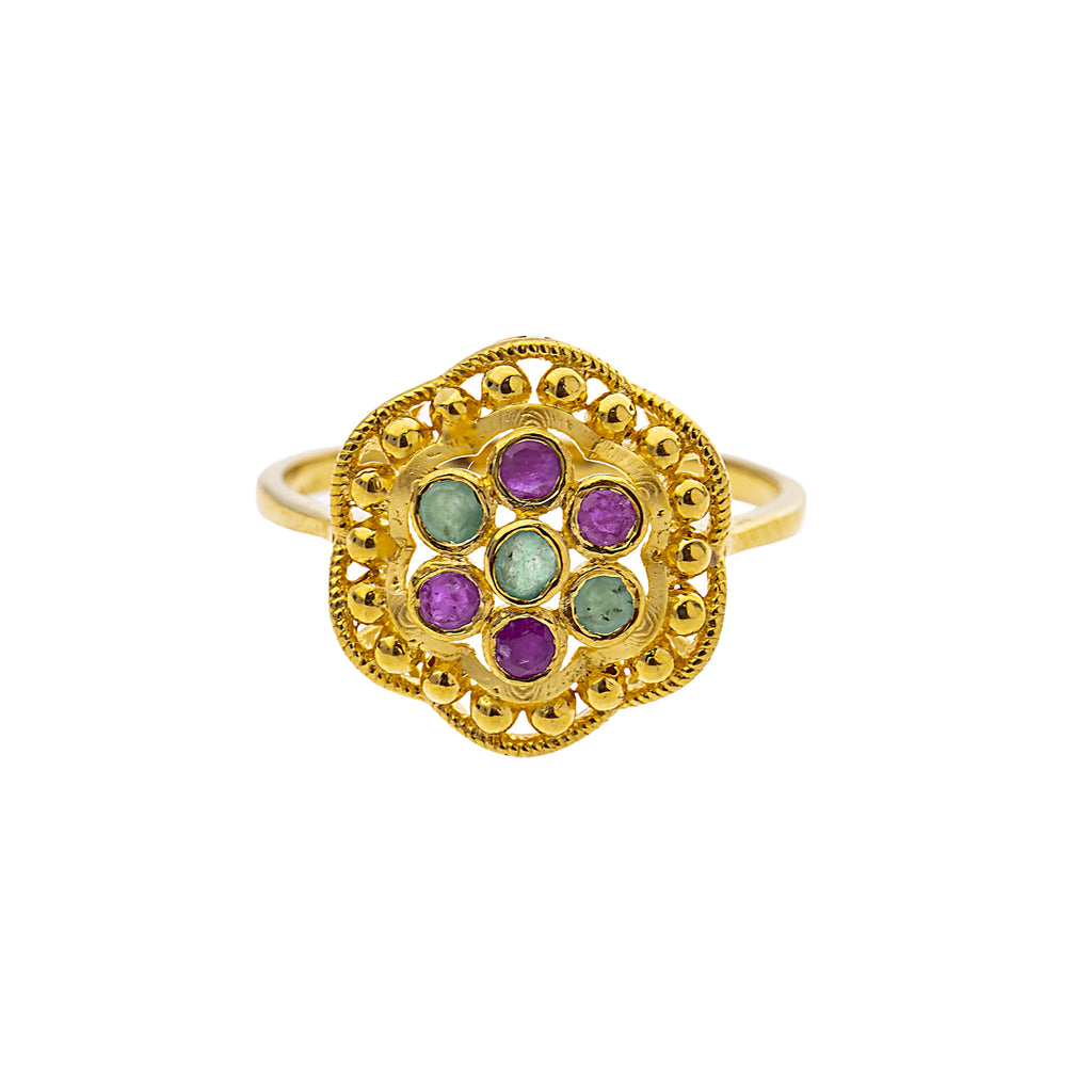 22K Yellow Gold, Emerald & Ruby Cocktail (3.3gm) | 



Transform your style with this exquisite 22k gold ring, adorned with emerald and rubies, a ti...